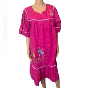Comfort Choice Y2K Magenta Embroidered Floral Butterfly Dragonfly Midi Dress